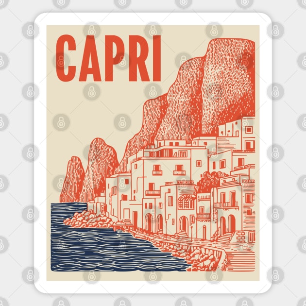 Capri Italy Vintage Travel Design Magnet by TuncGK